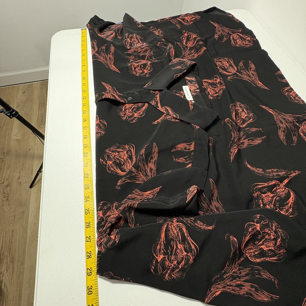 Susan Graver Women Dark Floral Button Up Tunic Top Size 26W Black Coral‎ Office - Picture 6 of 8